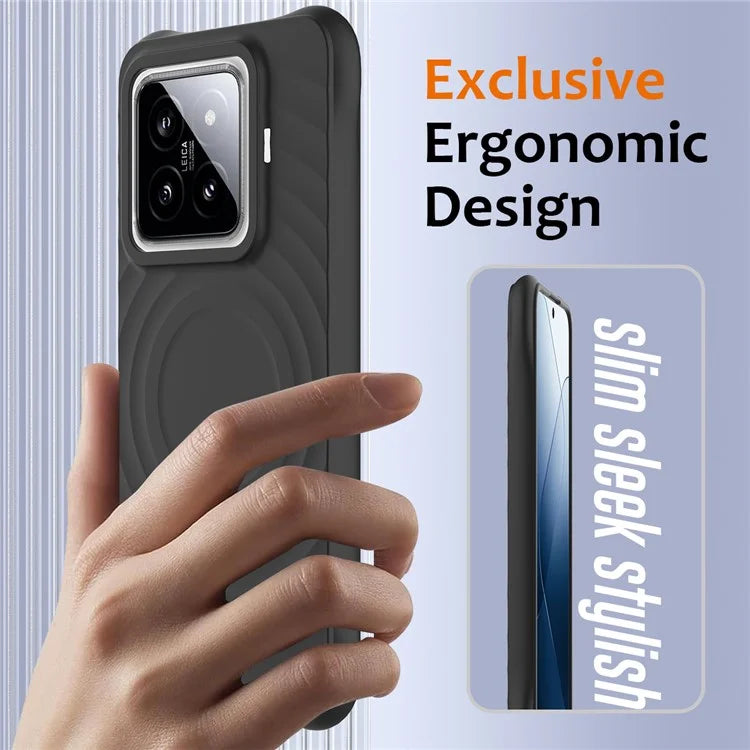 For Xiaomi 14 Pro Magnetic Phone Case with Strap Ripple Texture Liquid Silicone Cover