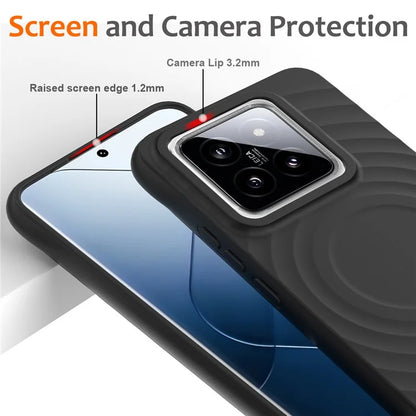 For Xiaomi 14 Pro Magnetic Phone Case with Strap Ripple Texture Liquid Silicone Cover