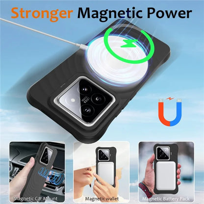 For Xiaomi 14 Pro Magnetic Phone Case with Strap Ripple Texture Liquid Silicone Cover