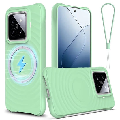 For Xiaomi 14 Pro Magnetic Phone Case with Strap Ripple Texture Liquid Silicone Cover