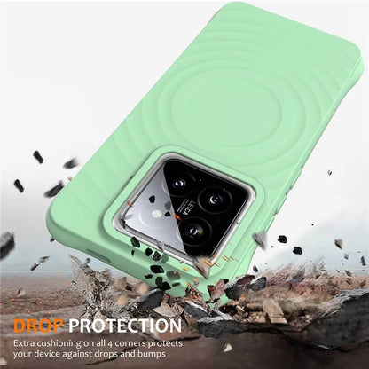 For Xiaomi 14 Pro Magnetic Phone Case with Strap Ripple Texture Liquid Silicone Cover