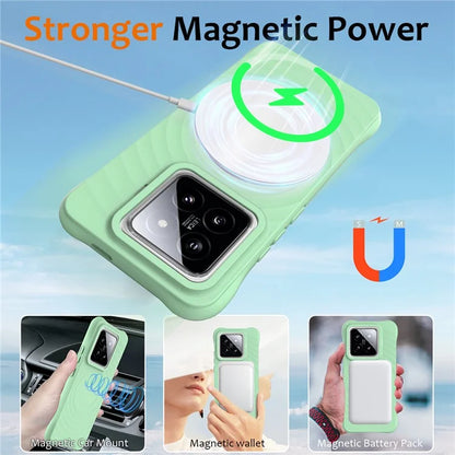 For Xiaomi 14 Pro Magnetic Phone Case with Strap Ripple Texture Liquid Silicone Cover