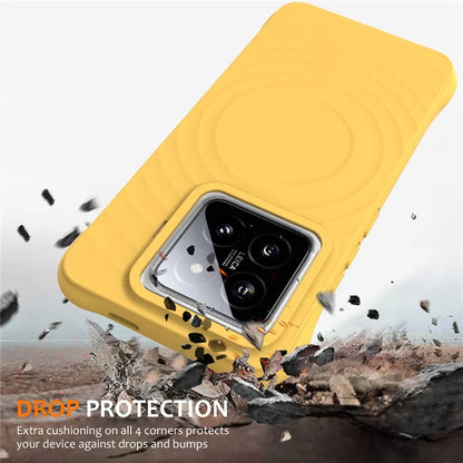 For Xiaomi 14 Pro Magnetic Phone Case with Strap Ripple Texture Liquid Silicone Cover