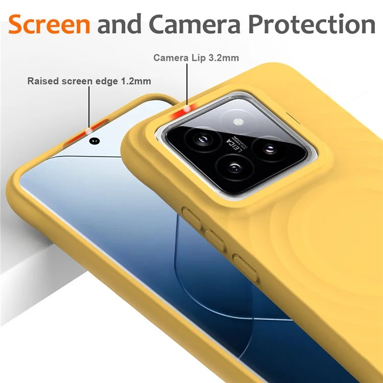For Xiaomi 14 Pro Magnetic Phone Case with Strap Ripple Texture Liquid Silicone Cover
