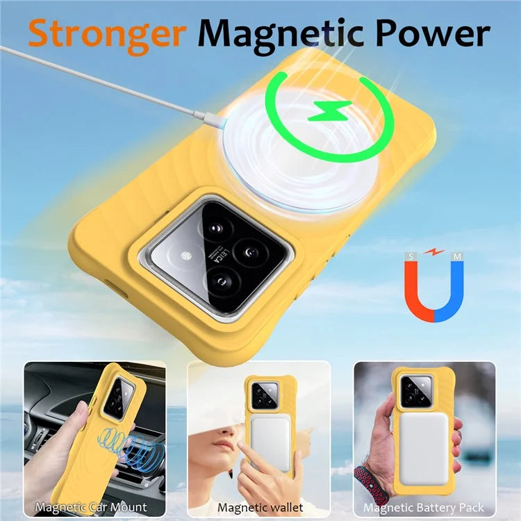 For Xiaomi 14 Pro Magnetic Phone Case with Strap Ripple Texture Liquid Silicone Cover