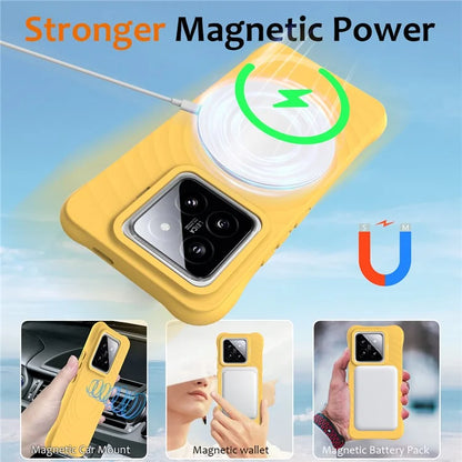 For Xiaomi 14 Pro Magnetic Phone Case with Strap Ripple Texture Liquid Silicone Cover