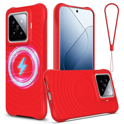For Xiaomi 14 Pro Magnetic Phone Case with Strap Ripple Texture Liquid Silicone Cover