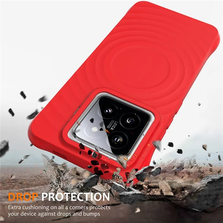 For Xiaomi 14 Pro Magnetic Phone Case with Strap Ripple Texture Liquid Silicone Cover