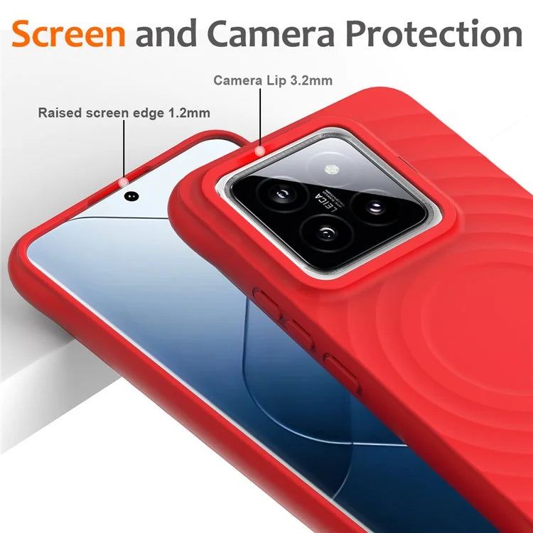 For Xiaomi 14 Pro Magnetic Phone Case with Strap Ripple Texture Liquid Silicone Cover