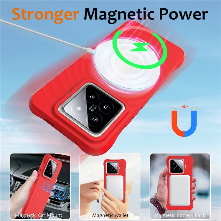For Xiaomi 14 Pro Magnetic Phone Case with Strap Ripple Texture Liquid Silicone Cover