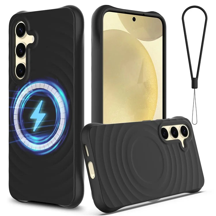 For Samsung Galaxy S24 Case Compatible with MagSafe Ripple Texture Liquid Silicone Phone Cover