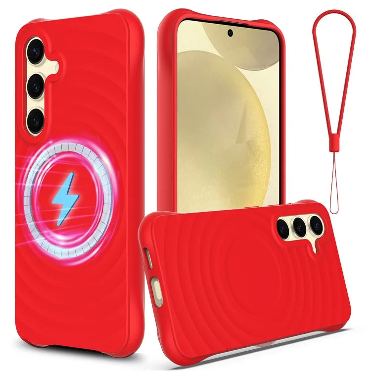 For Samsung Galaxy S24 Case Compatible with MagSafe Ripple Texture Liquid Silicone Phone Cover