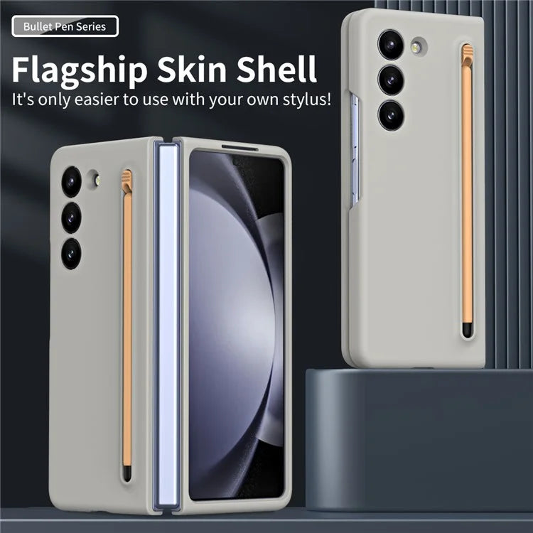 For Galaxy Z Fold6 5G Case Skin-Touch Hard PC Phone Cover with Tempered Glass Film and Stylus
