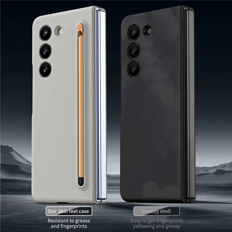For Galaxy Z Fold6 5G Case Skin-Touch Hard PC Phone Cover with Tempered Glass Film and Stylus