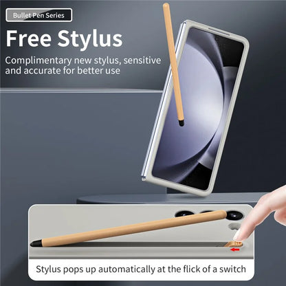 For Galaxy Z Fold6 5G Case Skin-Touch Hard PC Phone Cover with Tempered Glass Film and Stylus