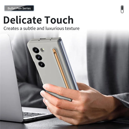 For Galaxy Z Fold6 5G Case Skin-Touch Hard PC Phone Cover with Tempered Glass Film and Stylus