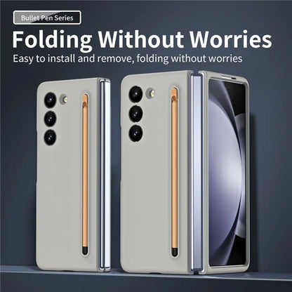 For Galaxy Z Fold6 5G Case Skin-Touch Hard PC Phone Cover with Tempered Glass Film and Stylus