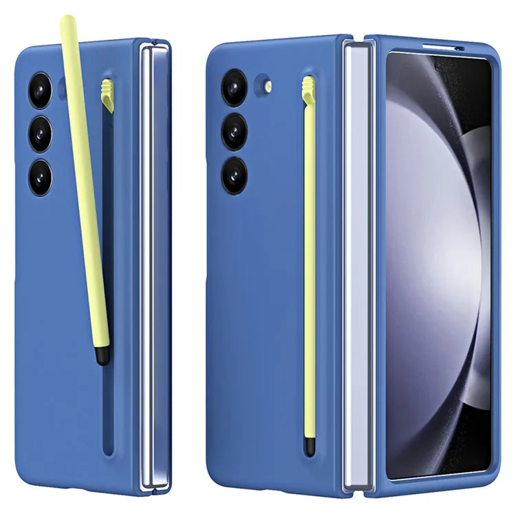 For Galaxy Z Fold6 5G Case Skin-Touch Hard PC Phone Cover with Tempered Glass Film and Stylus