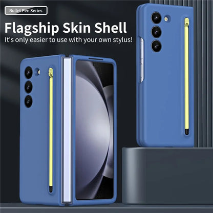 For Galaxy Z Fold6 5G Case Skin-Touch Hard PC Phone Cover with Tempered Glass Film and Stylus