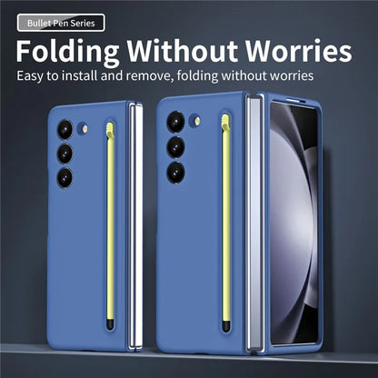 For Galaxy Z Fold6 5G Case Skin-Touch Hard PC Phone Cover with Tempered Glass Film and Stylus