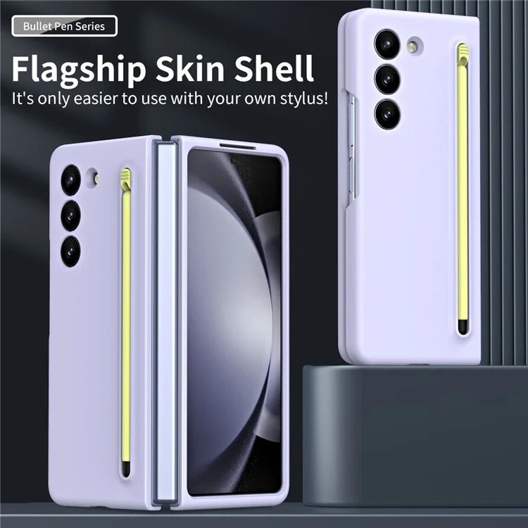 For Galaxy Z Fold6 5G Case Skin-Touch Hard PC Phone Cover with Tempered Glass Film and Stylus