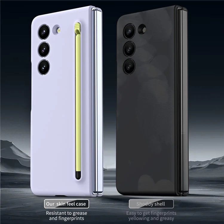 For Galaxy Z Fold6 5G Case Skin-Touch Hard PC Phone Cover with Tempered Glass Film and Stylus