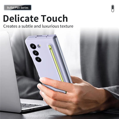 For Galaxy Z Fold6 5G Case Skin-Touch Hard PC Phone Cover with Tempered Glass Film and Stylus