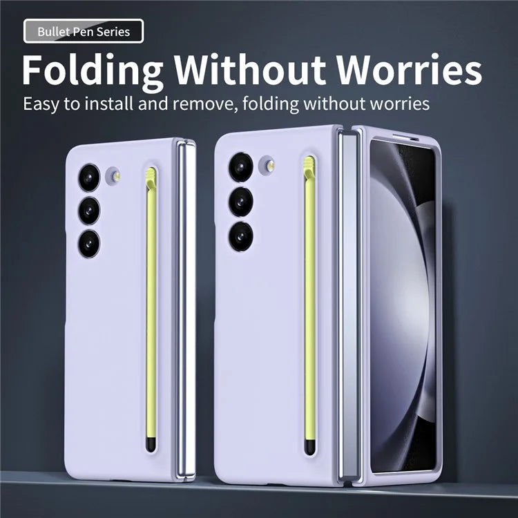 For Galaxy Z Fold6 5G Case Skin-Touch Hard PC Phone Cover with Tempered Glass Film and Stylus
