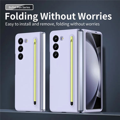 For Galaxy Z Fold6 5G Case Skin-Touch Hard PC Phone Cover with Tempered Glass Film and Stylus