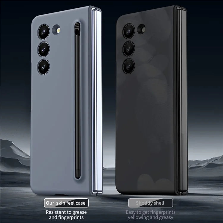 For Galaxy Z Fold6 5G Case Skin-Touch Hard PC Phone Cover with Tempered Glass Film and Stylus