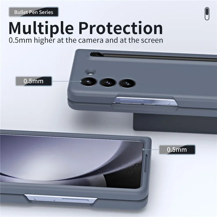 For Galaxy Z Fold6 5G Case Skin-Touch Hard PC Phone Cover with Tempered Glass Film and Stylus