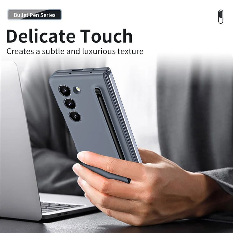 For Galaxy Z Fold6 5G Case Skin-Touch Hard PC Phone Cover with Tempered Glass Film and Stylus
