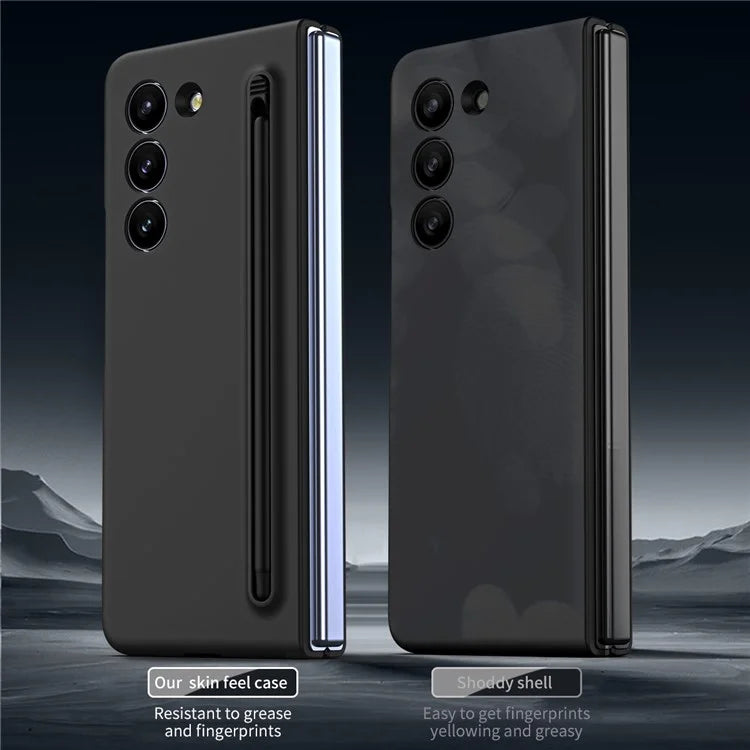 For Galaxy Z Fold6 5G Case Skin-Touch Hard PC Phone Cover with Tempered Glass Film and Stylus