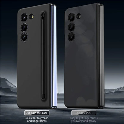 For Galaxy Z Fold6 5G Case Skin-Touch Hard PC Phone Cover with Tempered Glass Film and Stylus