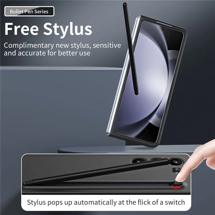 For Galaxy Z Fold6 5G Case Skin-Touch Hard PC Phone Cover with Tempered Glass Film and Stylus