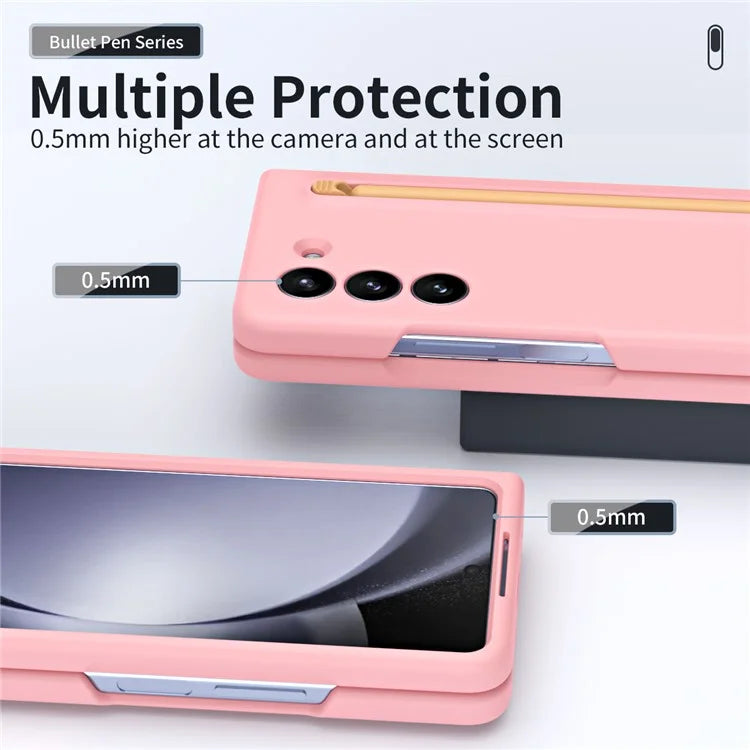 For Galaxy Z Fold6 5G Case Skin-Touch Hard PC Phone Cover with Tempered Glass Film and Stylus