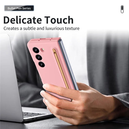 For Galaxy Z Fold6 5G Case Skin-Touch Hard PC Phone Cover with Tempered Glass Film and Stylus