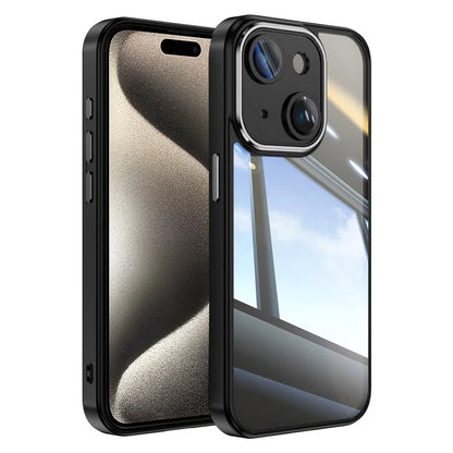 For iPhone 15 Case TPU+Acrylic Camera Protection Metal Buttons Protective Cover