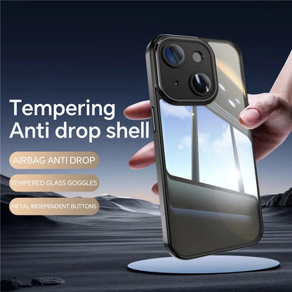 For iPhone 15 Case TPU+Acrylic Camera Protection Metal Buttons Protective Cover