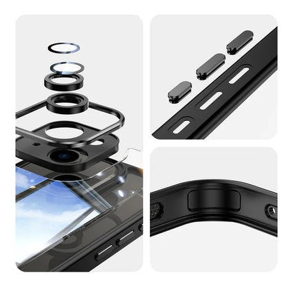 For iPhone 15 Case TPU+Acrylic Camera Protection Metal Buttons Protective Cover