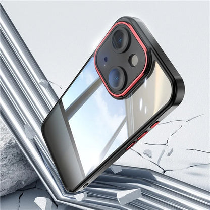 For iPhone 15 Case TPU+Acrylic Camera Protection Metal Buttons Protective Cover  /  Red