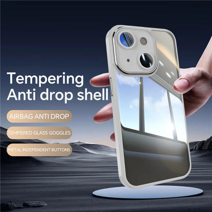 For iPhone 15 Case TPU+Acrylic Camera Protection Metal Buttons Protective Cover
