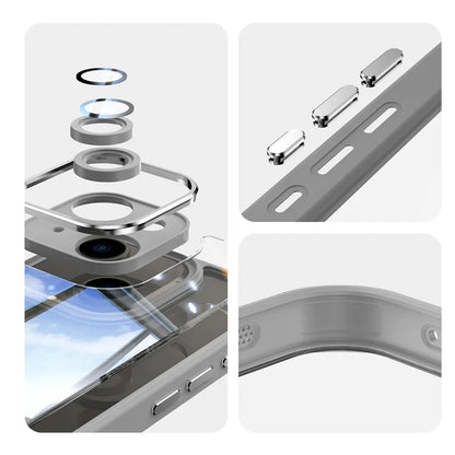 For iPhone 15 Case TPU+Acrylic Camera Protection Metal Buttons Protective Cover