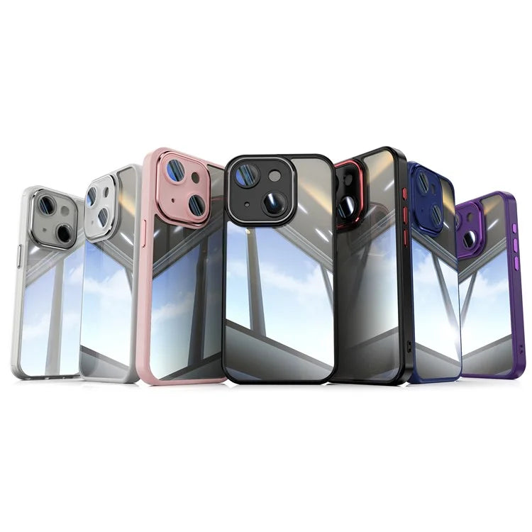 For iPhone 15 Case TPU+Acrylic Camera Protection Metal Buttons Protective Cover
