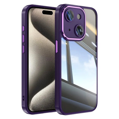 For iPhone 15 Case TPU+Acrylic Camera Protection Metal Buttons Protective Cover