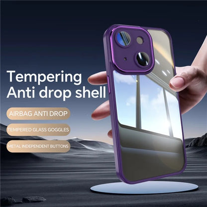 For iPhone 15 Case TPU+Acrylic Camera Protection Metal Buttons Protective Cover