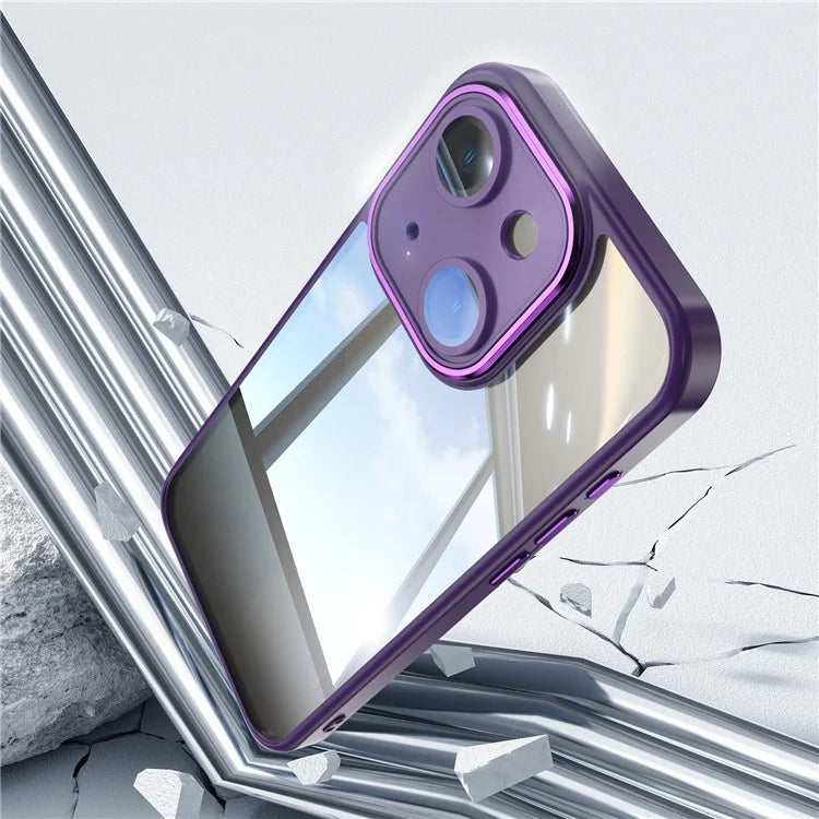 For iPhone 15 Case TPU+Acrylic Camera Protection Metal Buttons Protective Cover