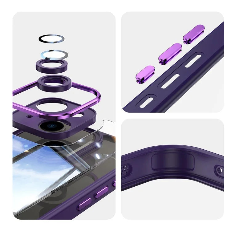 For iPhone 15 Case TPU+Acrylic Camera Protection Metal Buttons Protective Cover