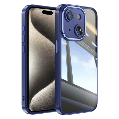 For iPhone 15 Case TPU+Acrylic Camera Protection Metal Buttons Protective Cover