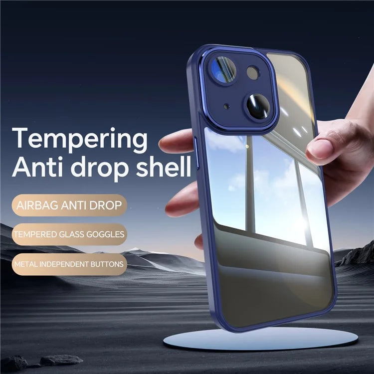For iPhone 15 Case TPU+Acrylic Camera Protection Metal Buttons Protective Cover